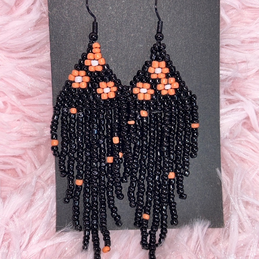 Chic Black and Orange Beaded Earrings